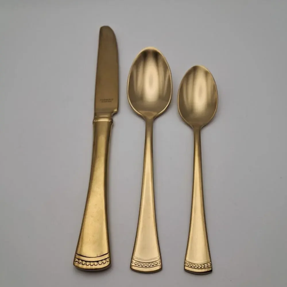 Lenox Portola Gold Tumbled/Matte Knife Spoon Teaspoon 18/10 Stainless Flatware